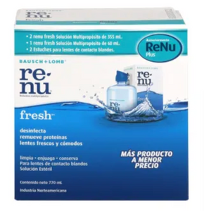 Solución Multipropósito Renu Fresh 2 pzas con 355 ml 1 pza con 60 ml y 2 Estuches para Lentes de Contacto - ZK