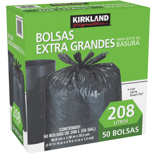 Kirkland Signature Bolsas Extra Grandes para Bote de Basura 50 pzas de 208 l - KOZ