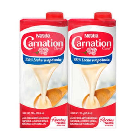 Leche Evaporada Carnation Clavel Nestlé 2 pzas de 679.88 ml c/u