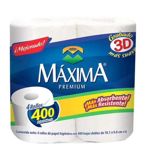 Bulto papel higiénico Maxima Premium 400 hojas de 4 rollos en 12 paquetes-Higienico-Maxima-MayoreoTotal