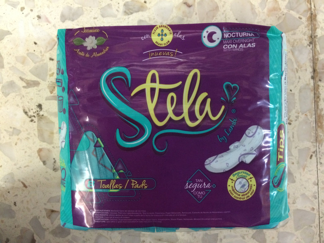 Caja de toallas Femenina Stela Nocturna C/A en 16 paquetes con 8 piezas - Lambi-Toalla Femenina-Lambi-MayoreoTotal