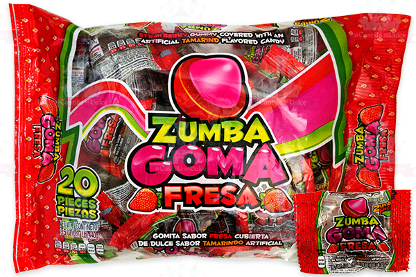 Caja Dulce Enchilado Zumba Goma Fresa en 20 bolsas de 20 piezas con 440gr - Zumba-Dulce Enchilado-Zumba-MayoreoTotal