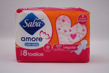 Cargar imagen en el visor de la galería, Caja Toalla Femenina Saba Amore Regular Con Alas Flujo Abundante de 8 toallas con 8 paquetes - SCA-Higiene Femenina-SCA-7501019031137C-MayoreoTotal