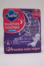 Cargar imagen en el visor de la galería, Caja Toalla Femenina Saba Buenas Noches Con Alas Flujo Super Abundante de 24 tollas con 6 paquetes - SCA-Higiene Femenina-SCA-7501019006692C-MayoreoTotal