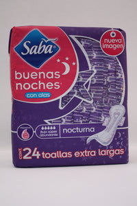 Caja Toalla Femenina Saba Buenas Noches Con Alas Flujo Super Abundante de 24 tollas con 6 paquetes - SCA-Higiene Femenina-SCA-7501019006692C-MayoreoTotal