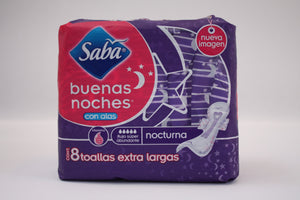 Caja Toalla Femenina Saba Buenas Noches Con Alas Flujo Super Abundante de 8 toallas con 14 paquetes - SCA-Higiene Femenina-SCA-7501019006623C-MayoreoTotal