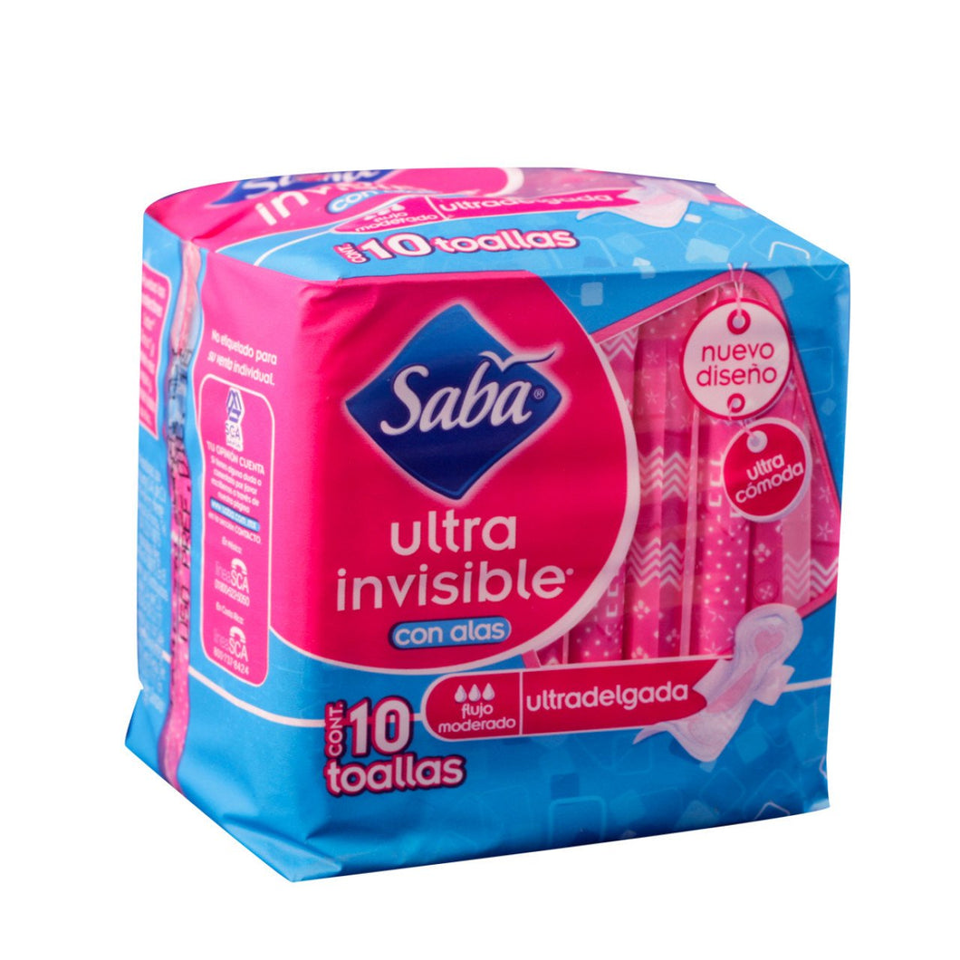 Caja toalla femenina Saba invisible ultra C/A en 16 paquetes de 10 piezas - SCA-Toalla Femenina-SCA-MayoreoTotal