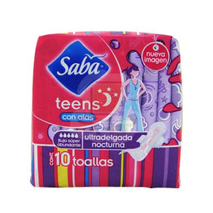 Caja toalla femenina Saba Teens nocturna en 12 paquetes de 10 piezas - SCA-Toalla Femenina-SCA-MayoreoTotal