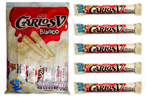 Media Caja Chocolates Nestlé Carlos V Blanco Stick de 9gr en 10 bolsas con 20 piezas - Nestlé-Chocolates-Nestlé-MayoreoTotal